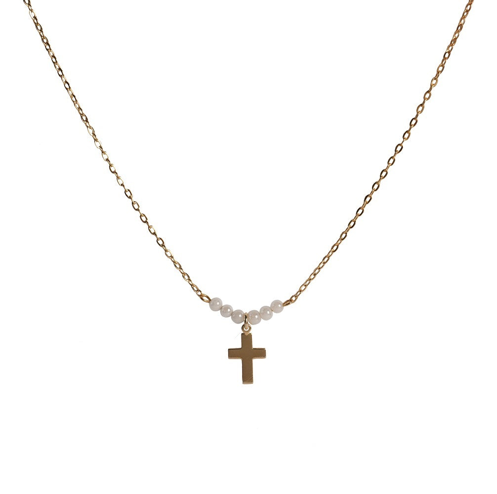 Collar de Cruz Dorada con Bolitas