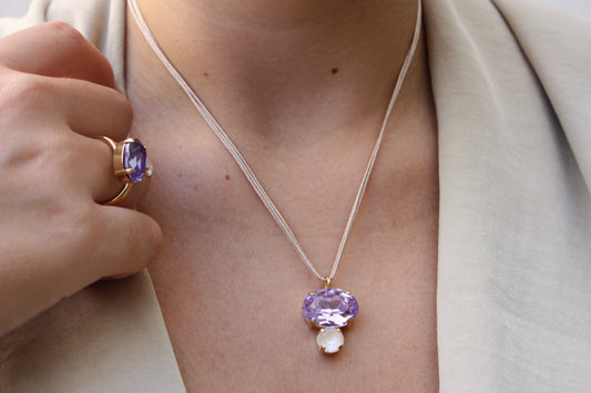 Collar de Cordón con Colgante de Doble Pieza Ovalada