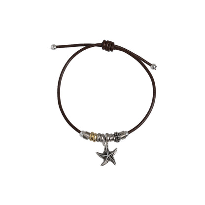 Pulsera de Cuero con Abalorios y Colgante